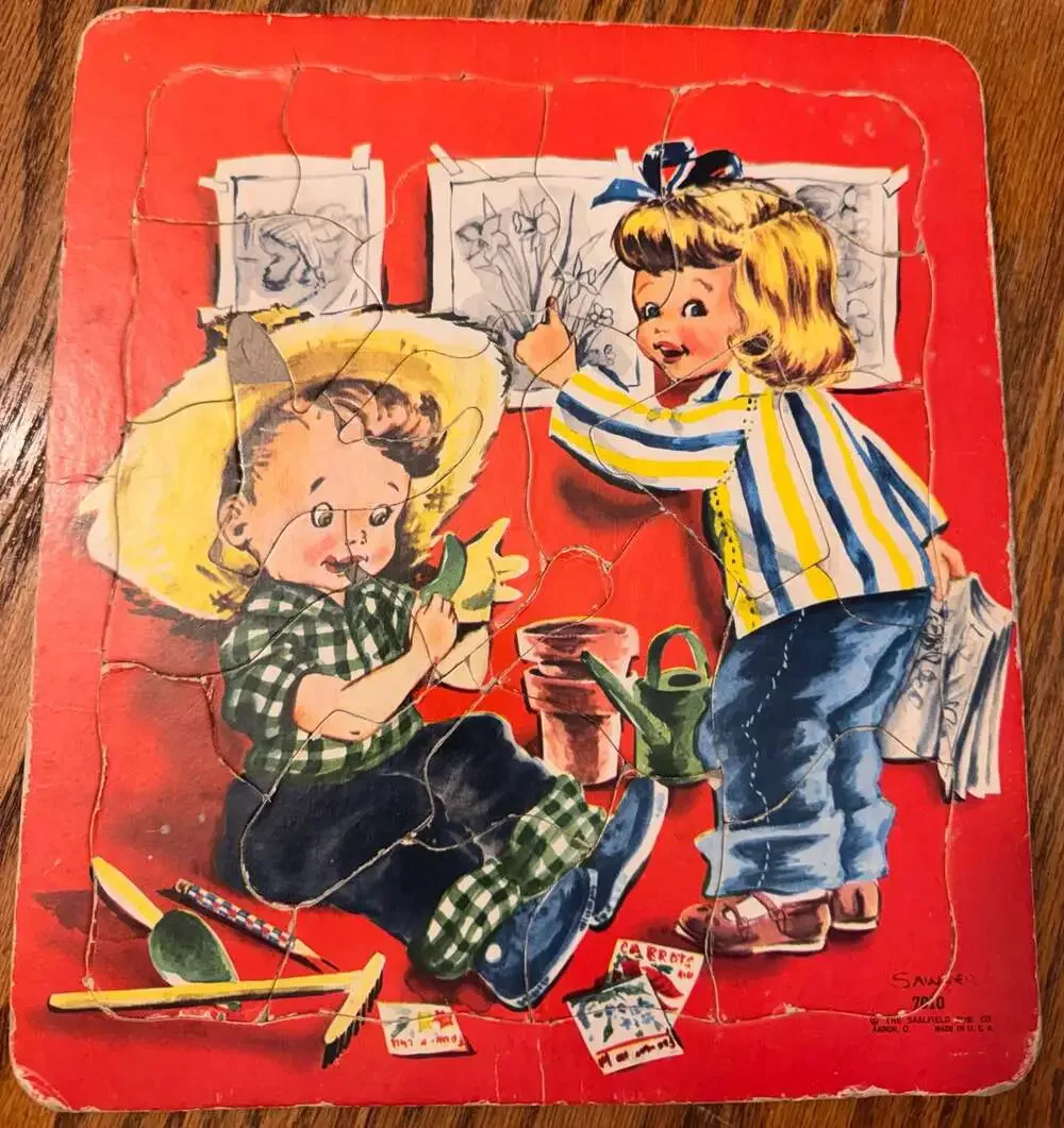 Vintage Saalfield Children's Gardening Tray Puzzle #7010